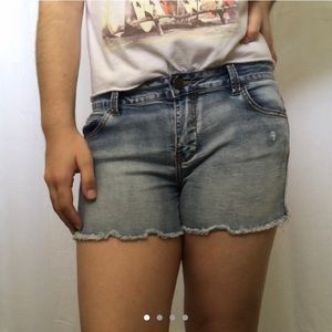 Thrifted low-rise light blue denim shorts